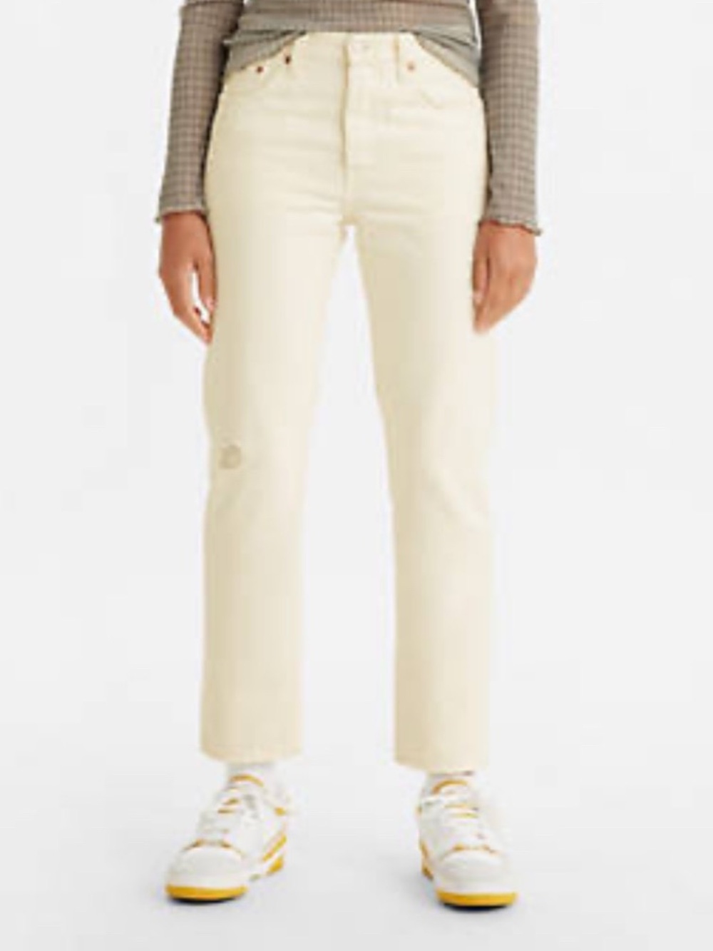 Levi's Cream High-Rise Cropped Straight Jeans